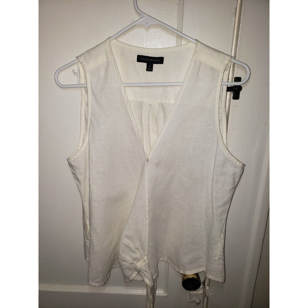 Banana Republic White Sleeveless Linen Blend Tank Top Size M